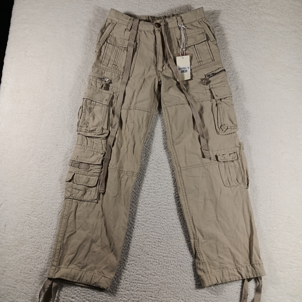 MNML Pants Mens 30 Tan Military Cargo Paratrooper Multi Pocket HeavyWeight NWT